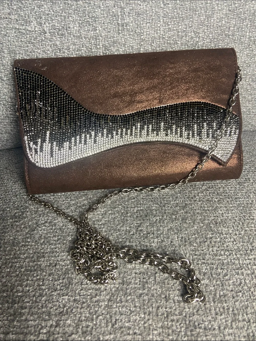 Gianni Bini Bronze Evening Clutch with Silver Crystal Wave
